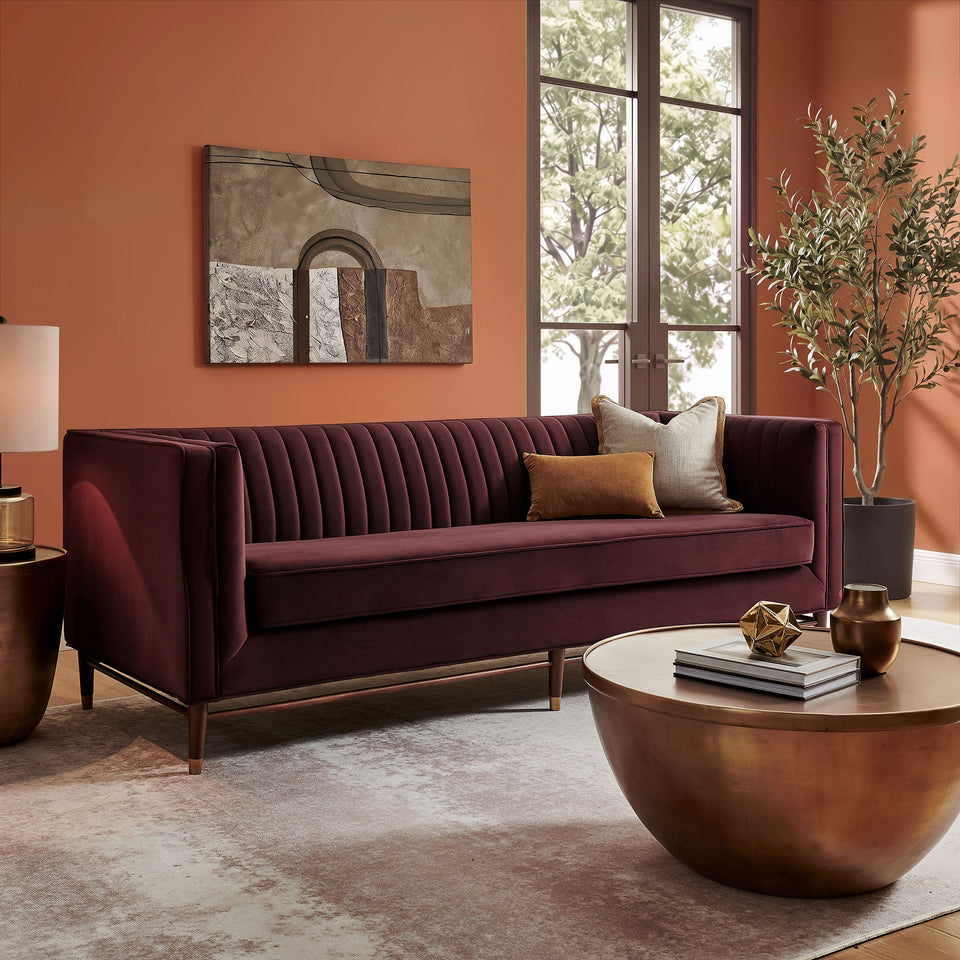 Devote 93 Inch Performance Velvet Channel Tufted Sofa by Modway