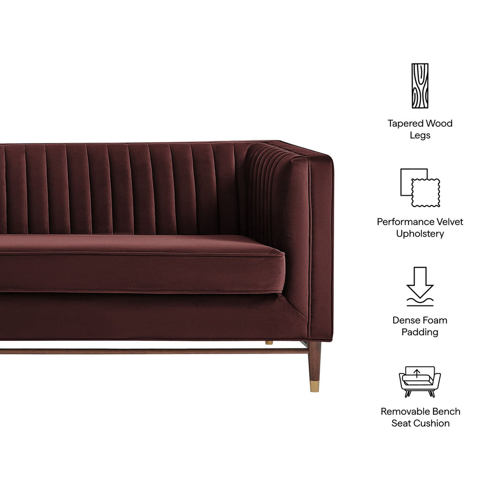 Devote 93 Inch Performance Velvet Channel Tufted Sofa by Modway