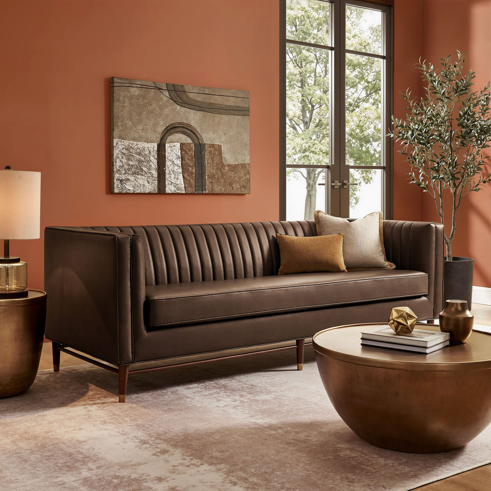 Devote 93 Inch Vegan Leather Channel Tufted Sofa by Modway