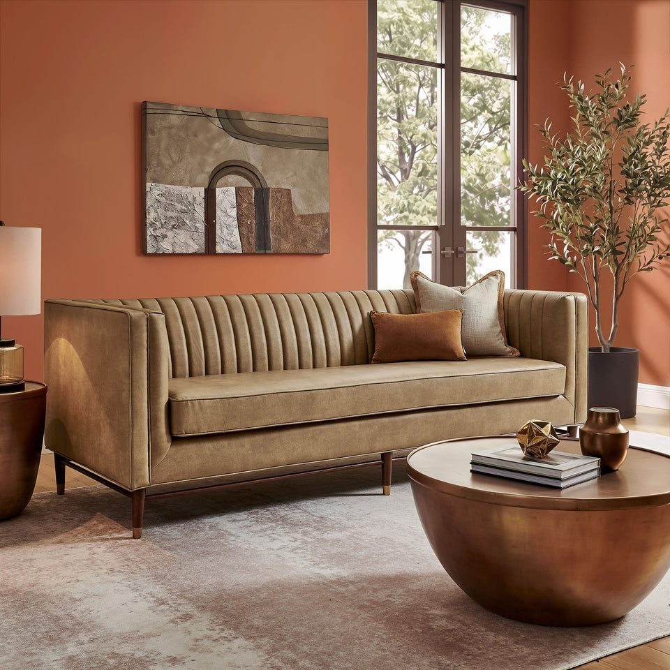 Devote 93 Inch Vegan Leather Channel Tufted Sofa by Modway