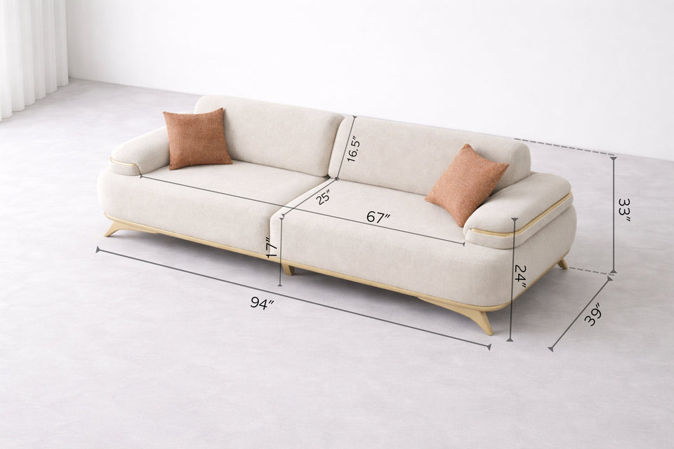 Lara Luxe Expandable Deep- 3 Seater Sofa (94")