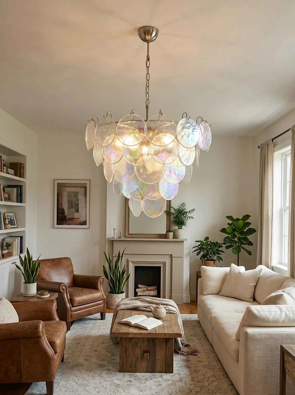 Elegant Murano Disc Iridescent Chandelier