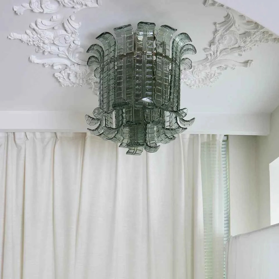 Elegant Murano Leaf Shaped Green Ceiling Lamp