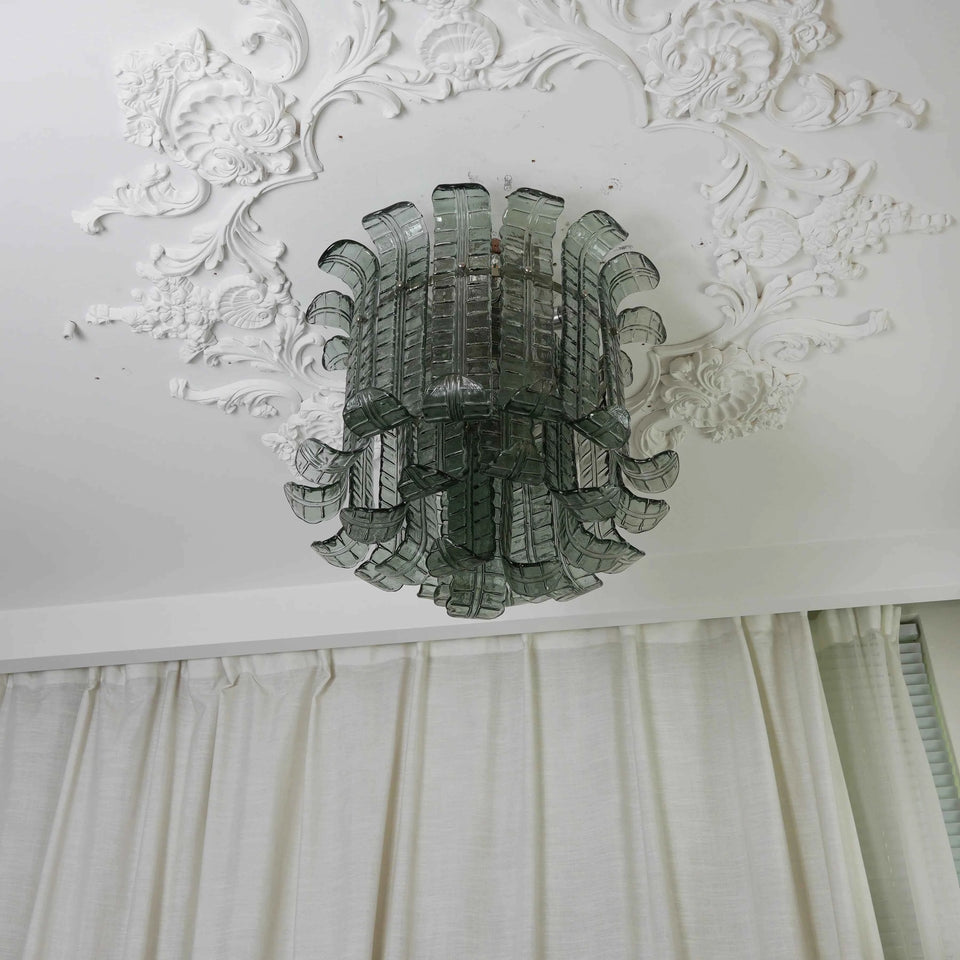 Elegant Murano Leaf Shaped Green Ceiling Lamp