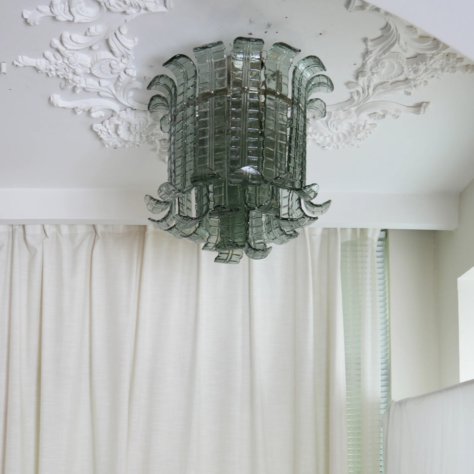 Elegant Murano Leaf Shaped Green Ceiling Lamp