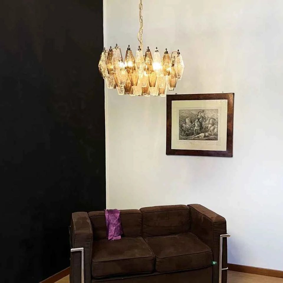 Poliedri Murano Transparent Smoked Chandelier