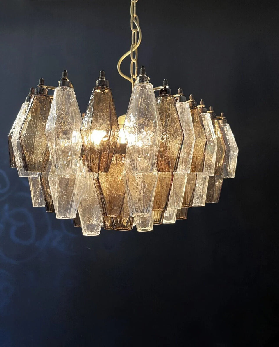 Poliedri Murano Transparent Smoked Chandelier