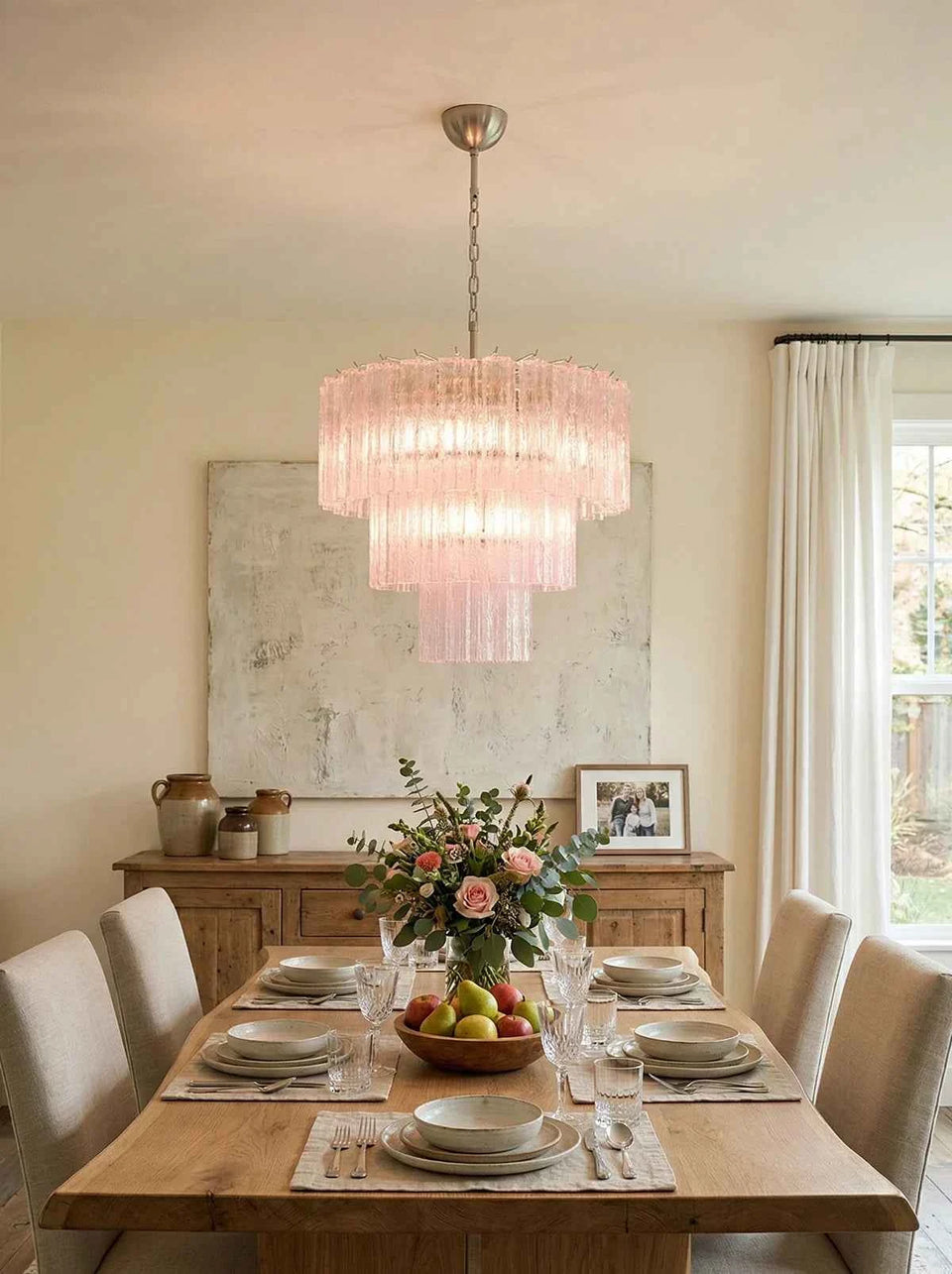 Murano Pink Glass Tube Chandelier