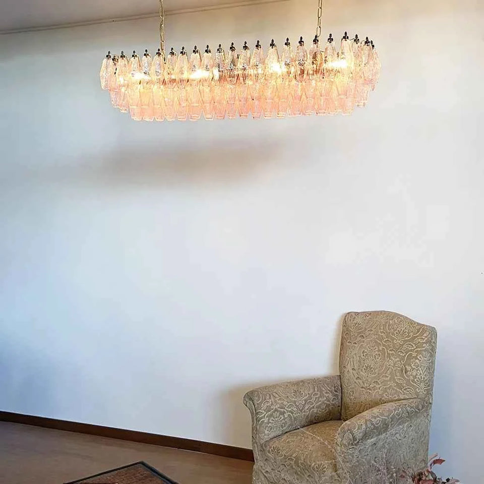 Elegant Pink Murano Poliedri Chandelier