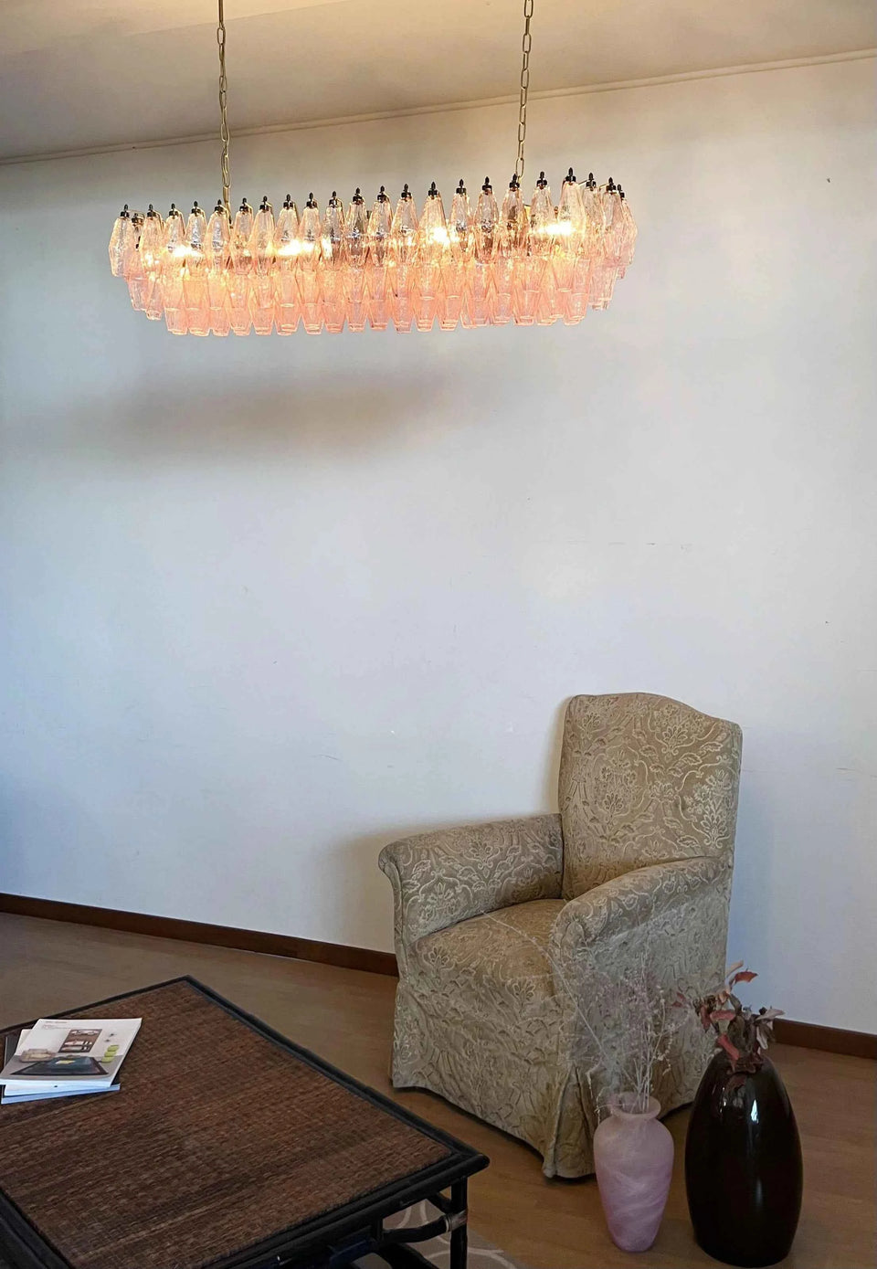 Elegant Pink Murano Poliedri Chandelier