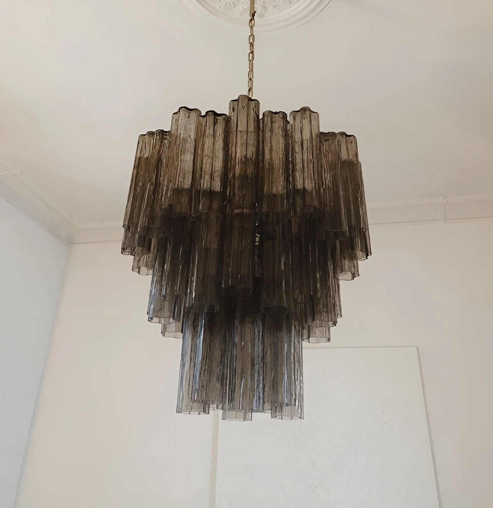 Elegant Smoke Murano Glass Tube Chandelier