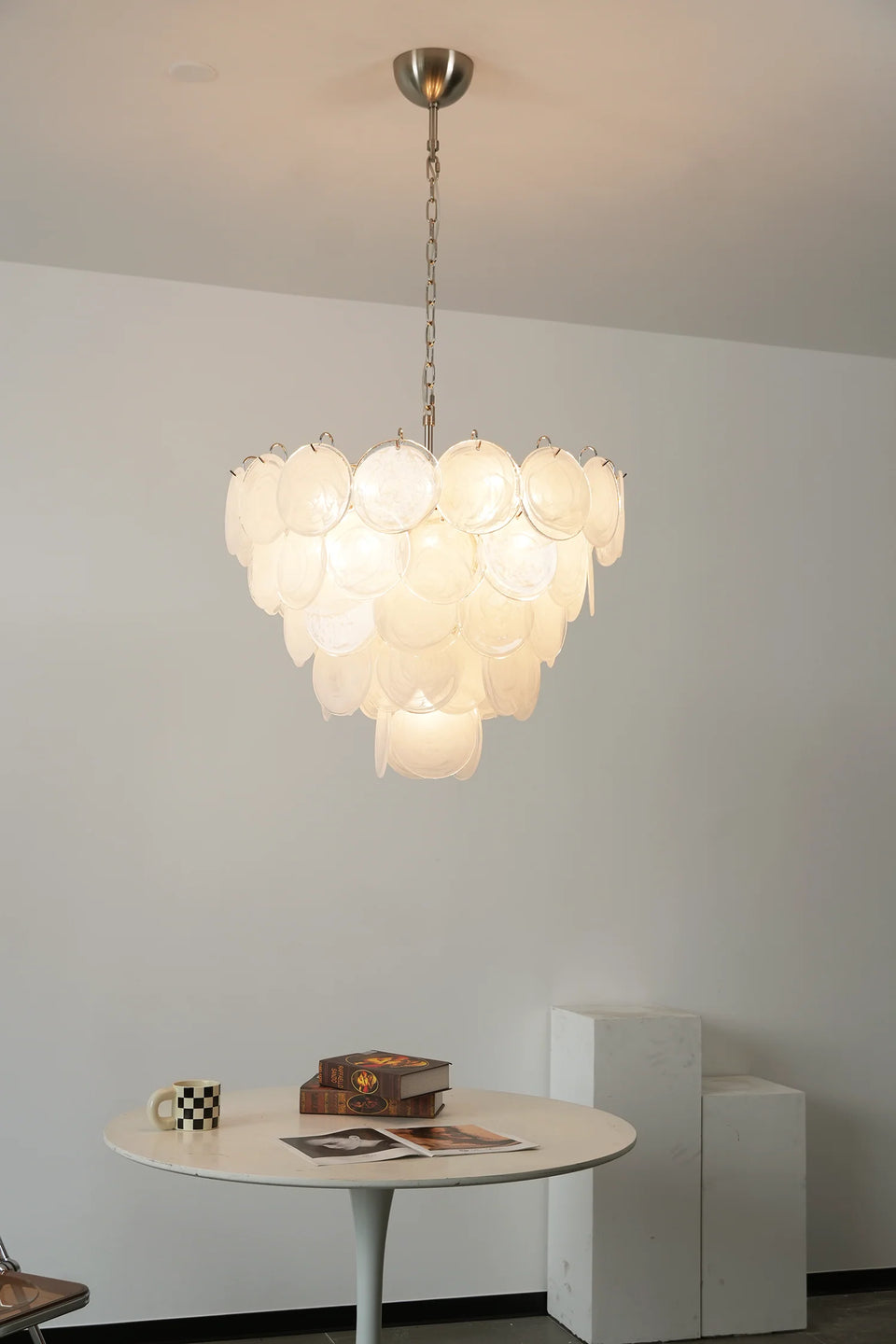 Selene White Swirl Disc Chandelier