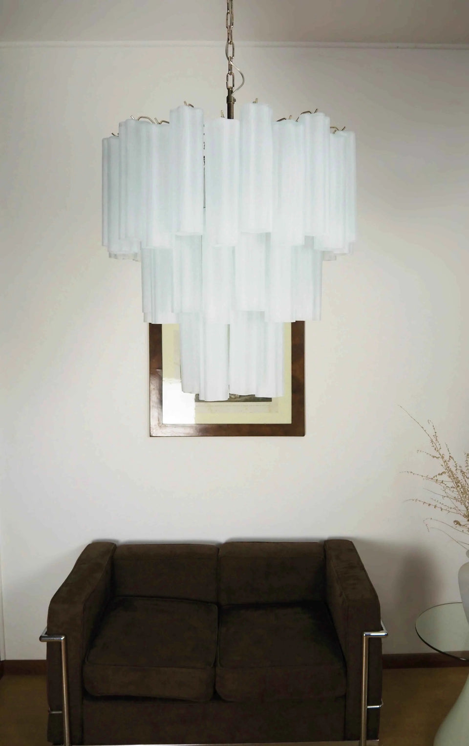 Elegant White Murano Glass Tube Chandelier