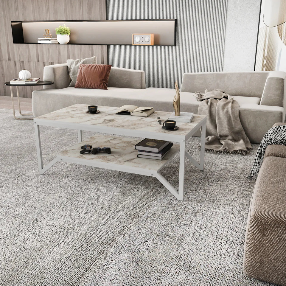 Flora 47" Wide Rectangular Modern Industrial Design Coffee Table | Cocktail Table
