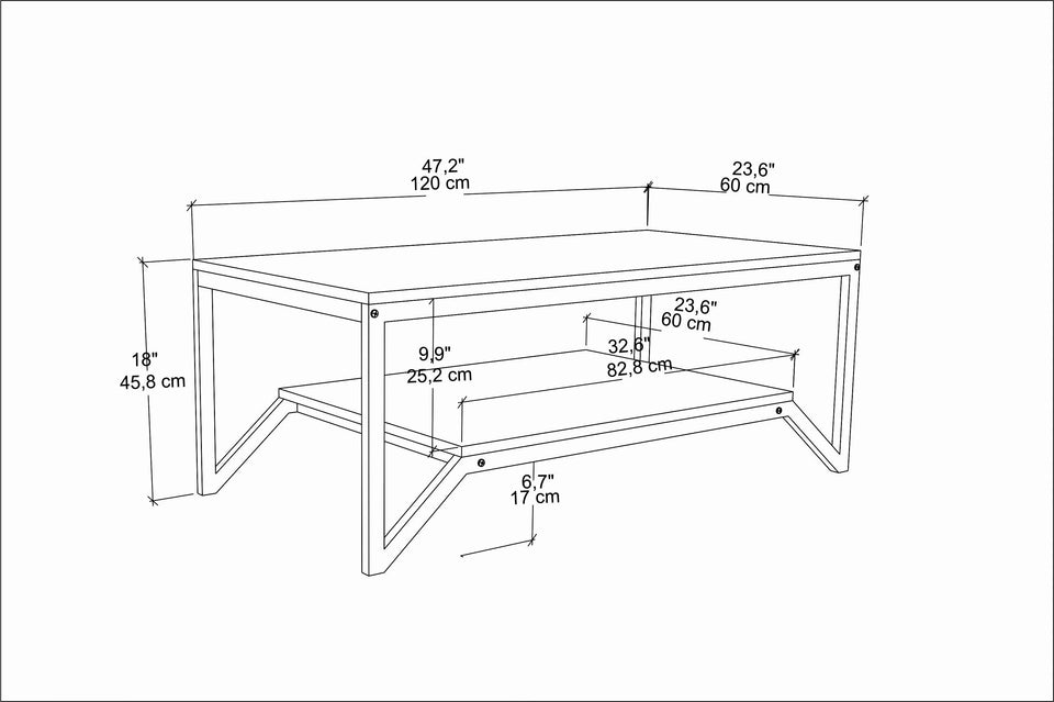 Flora 47" Wide Rectangular Modern Industrial Design Coffee Table | Cocktail Table