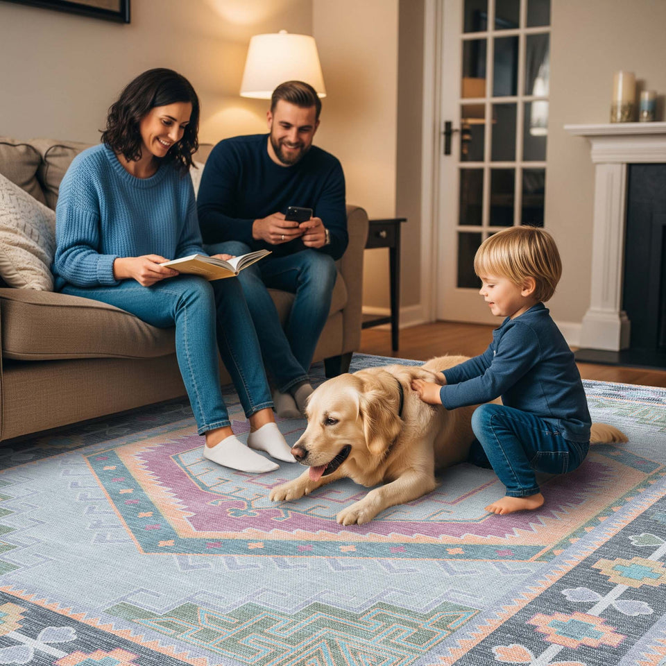 Kyra Green Pink Aesthetic Oushak Rug