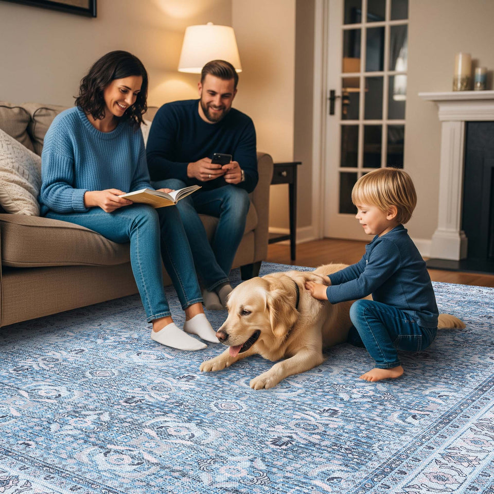Jayla Modern Turkish Floral Cream Blue Rug