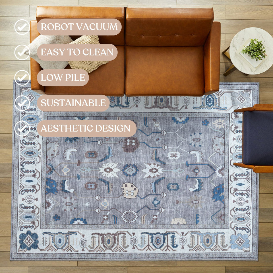 Naila Dark Gray Navy Blue Modern Oushak Rug