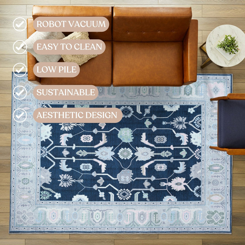 Nurul Navy Blue Modern Oushak Rug