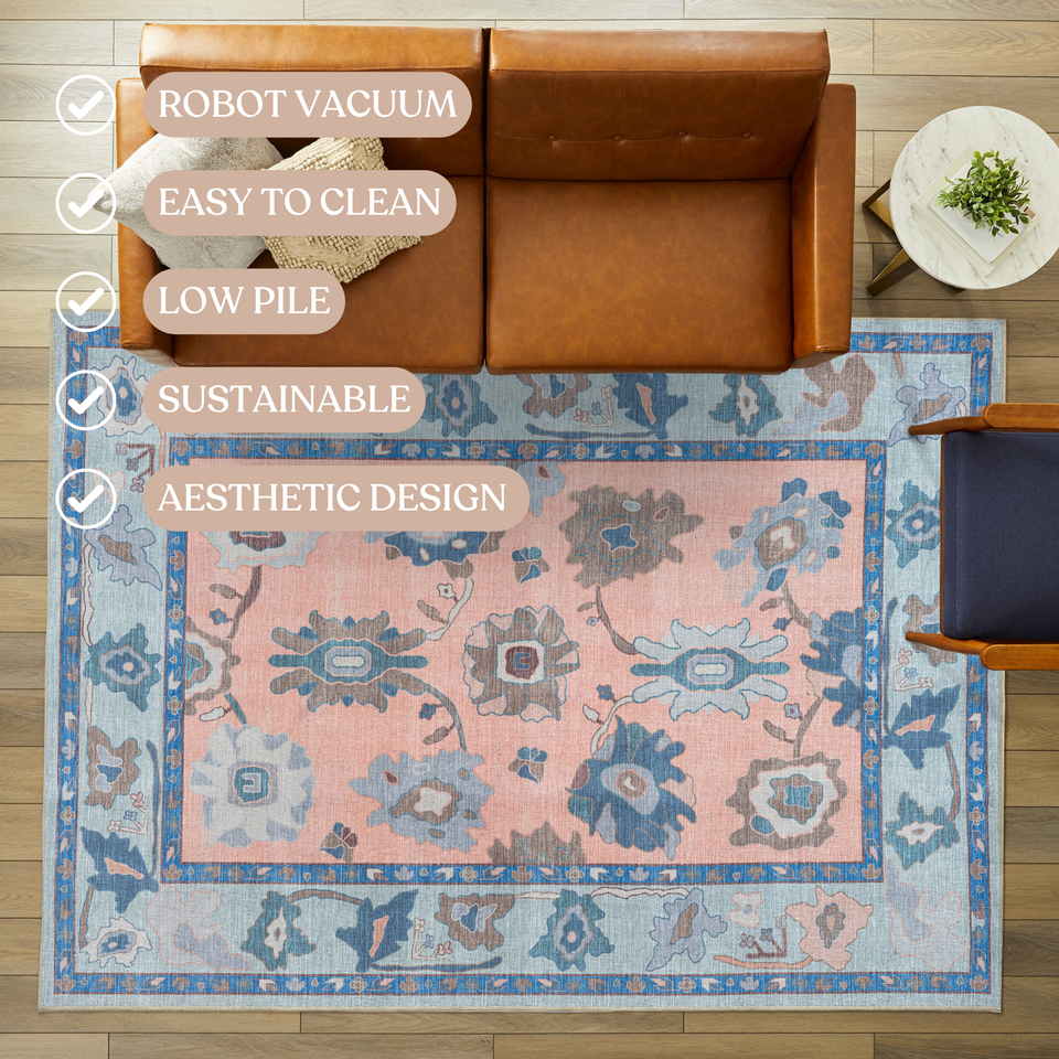 Menna Salmon Orange Blue Modern Oushak Rug