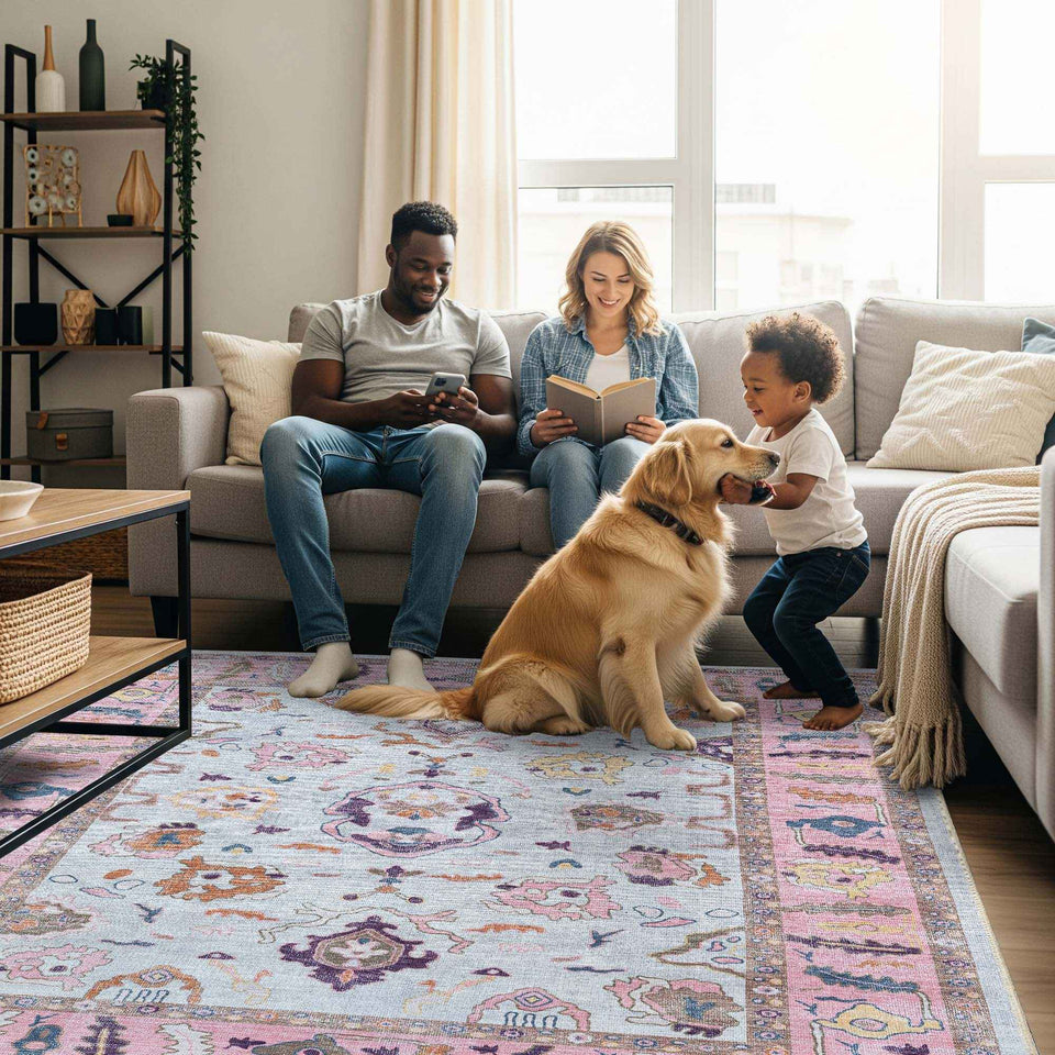 Luella Pastel Pink Cream Modern Oushak Rug