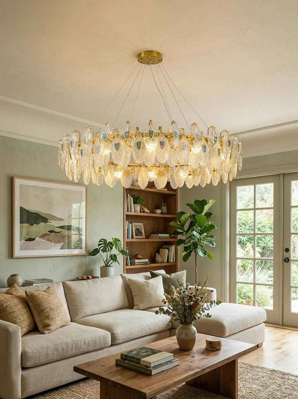 Feather Crystal Abalone Chandelier