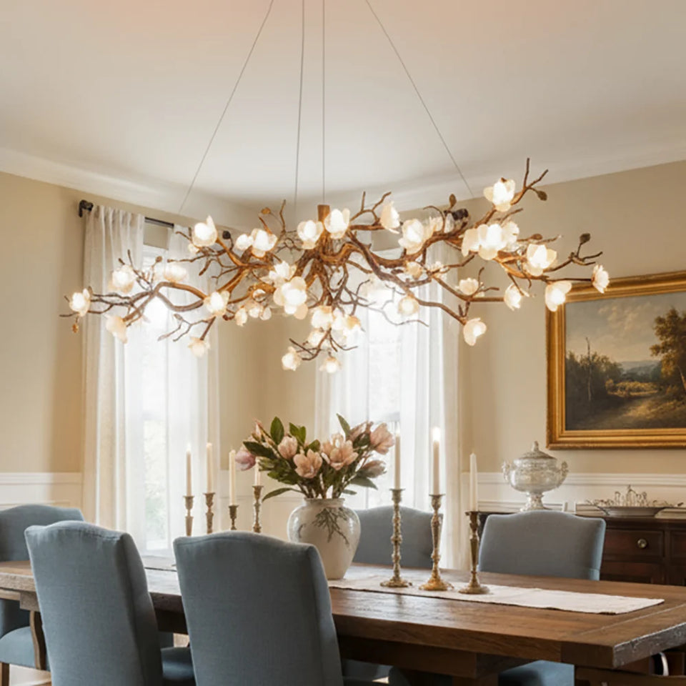 Flower Bloom Branch Brass Chandelier