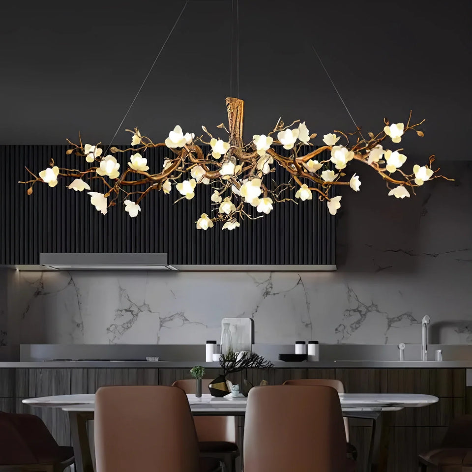 Flower Bloom Branch Brass Chandelier
