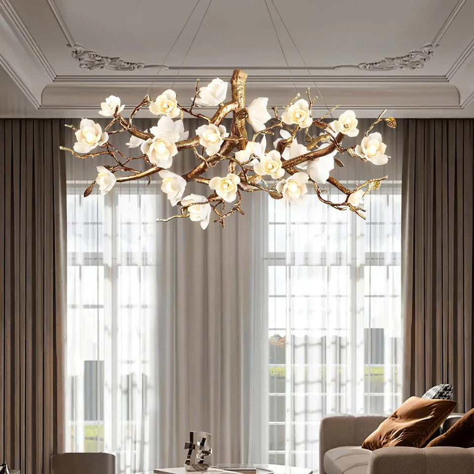 Flower Bloom Branch Brass Chandelier