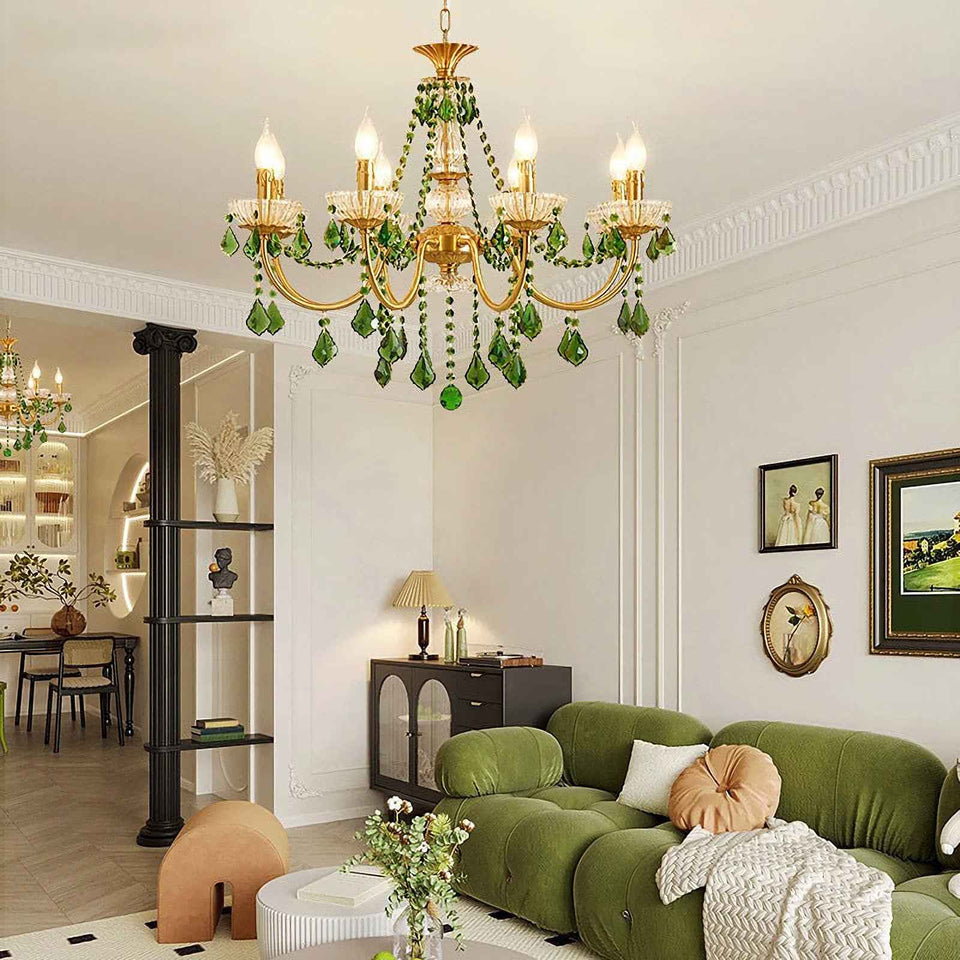 Green & Gold chandelier - detail view
