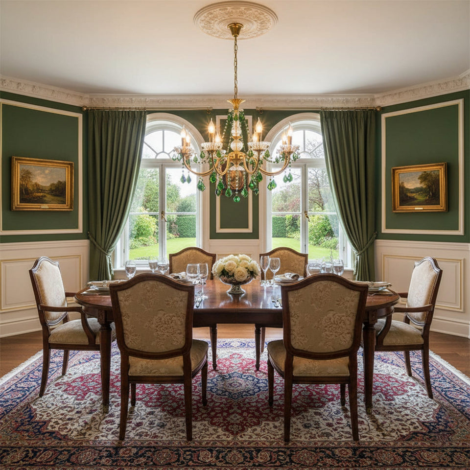 Green & Gold chandelier - lifestyle setting