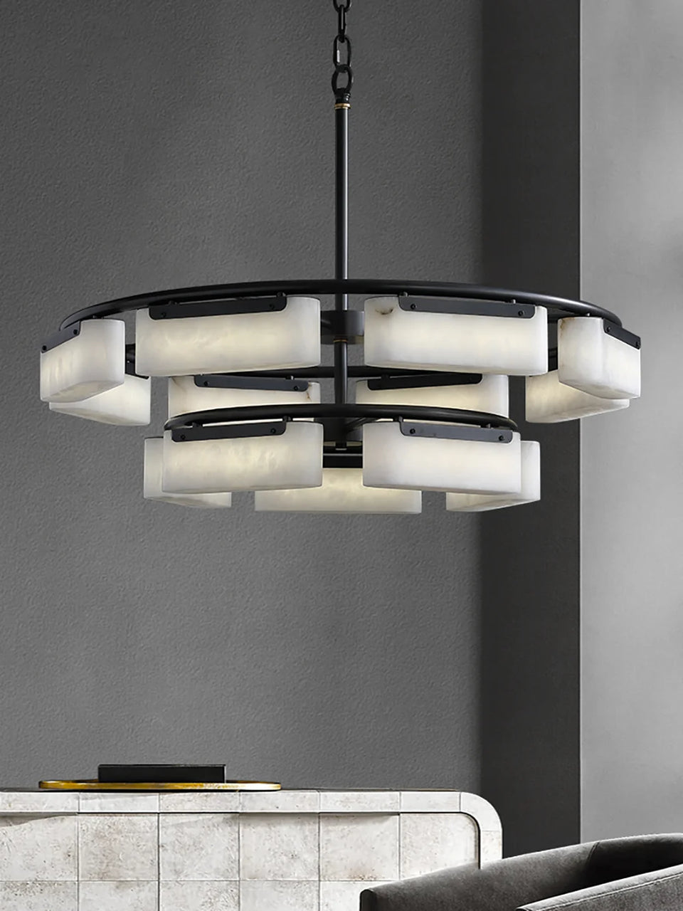 Rectangle Fusion Alabaster Chandelier