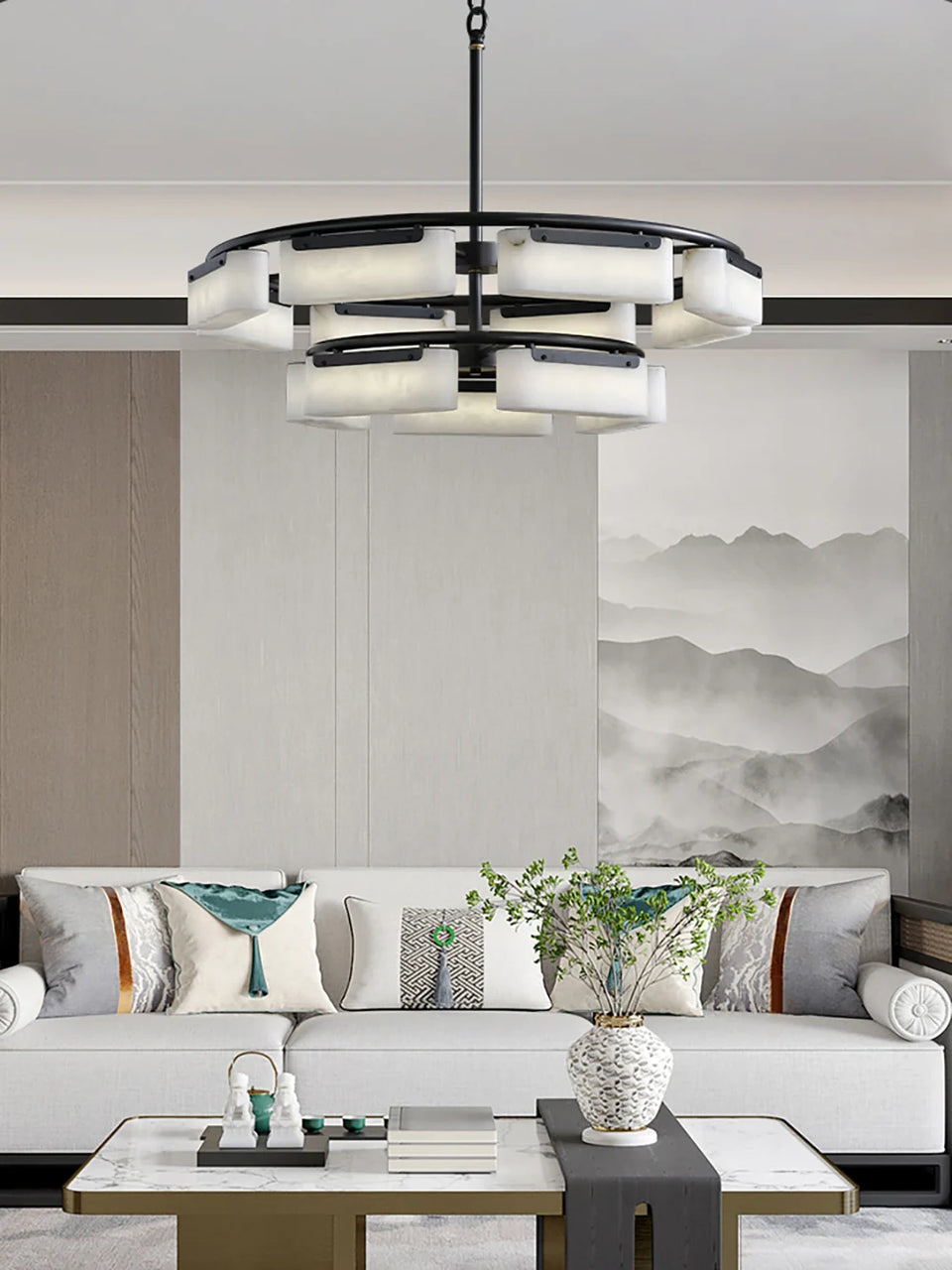 Rectangle Fusion Alabaster Chandelier