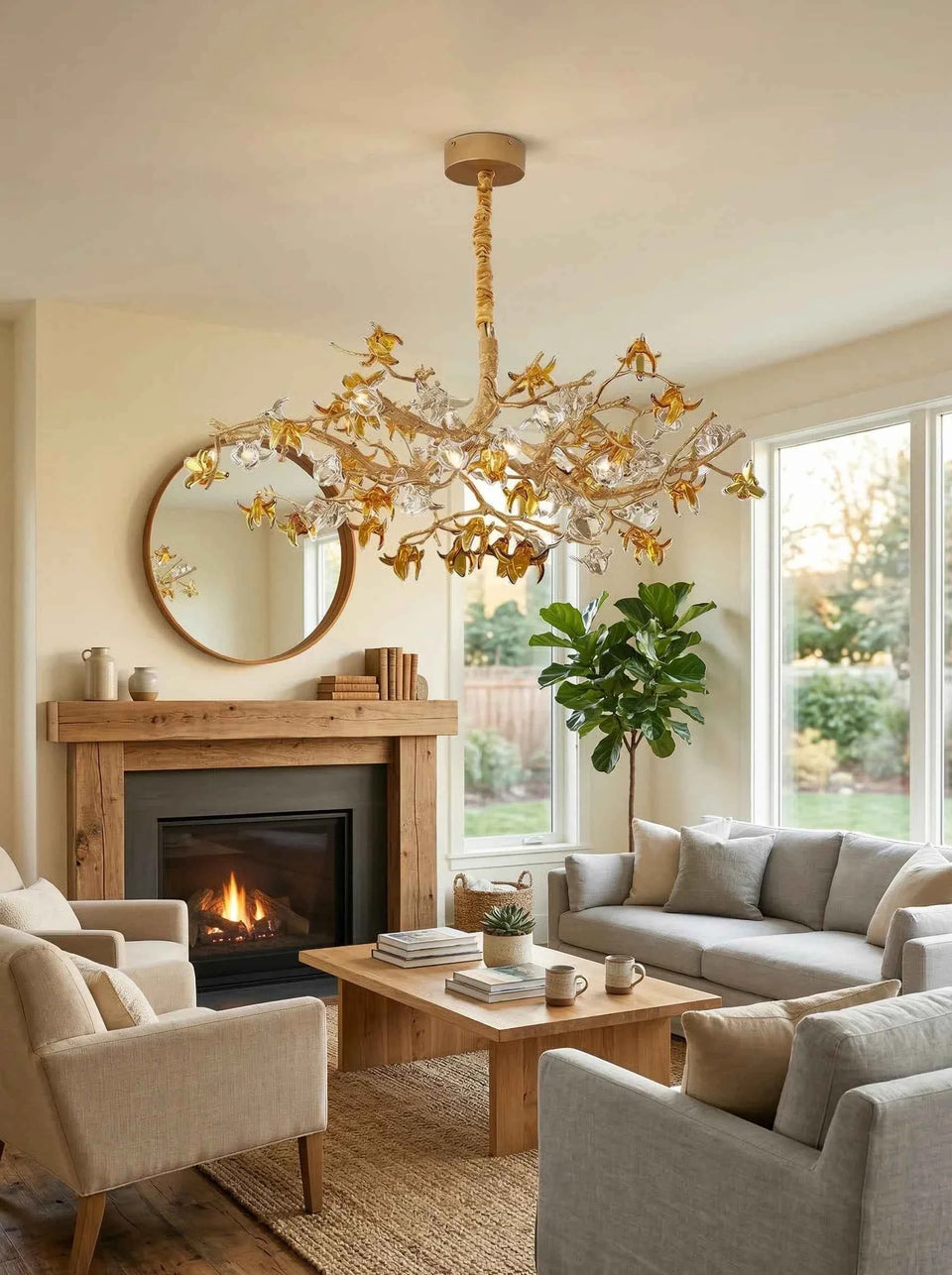 Aosta Brass Glass Flower Chandelier