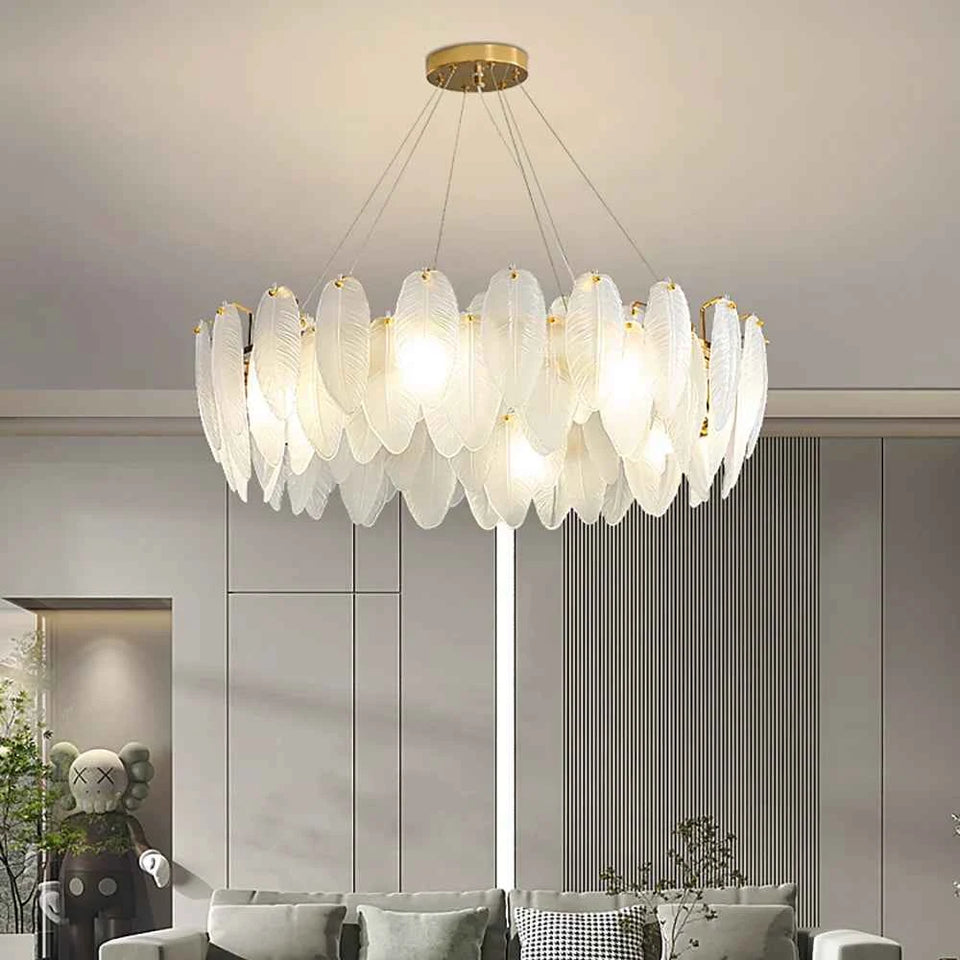 Glass Frosted Feather Chandelier