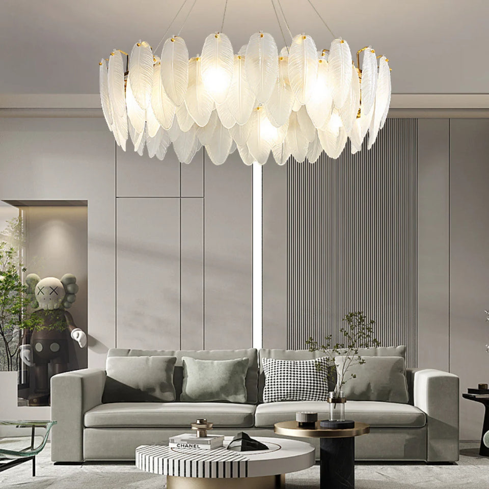 Glass Frosted Feather Chandelier