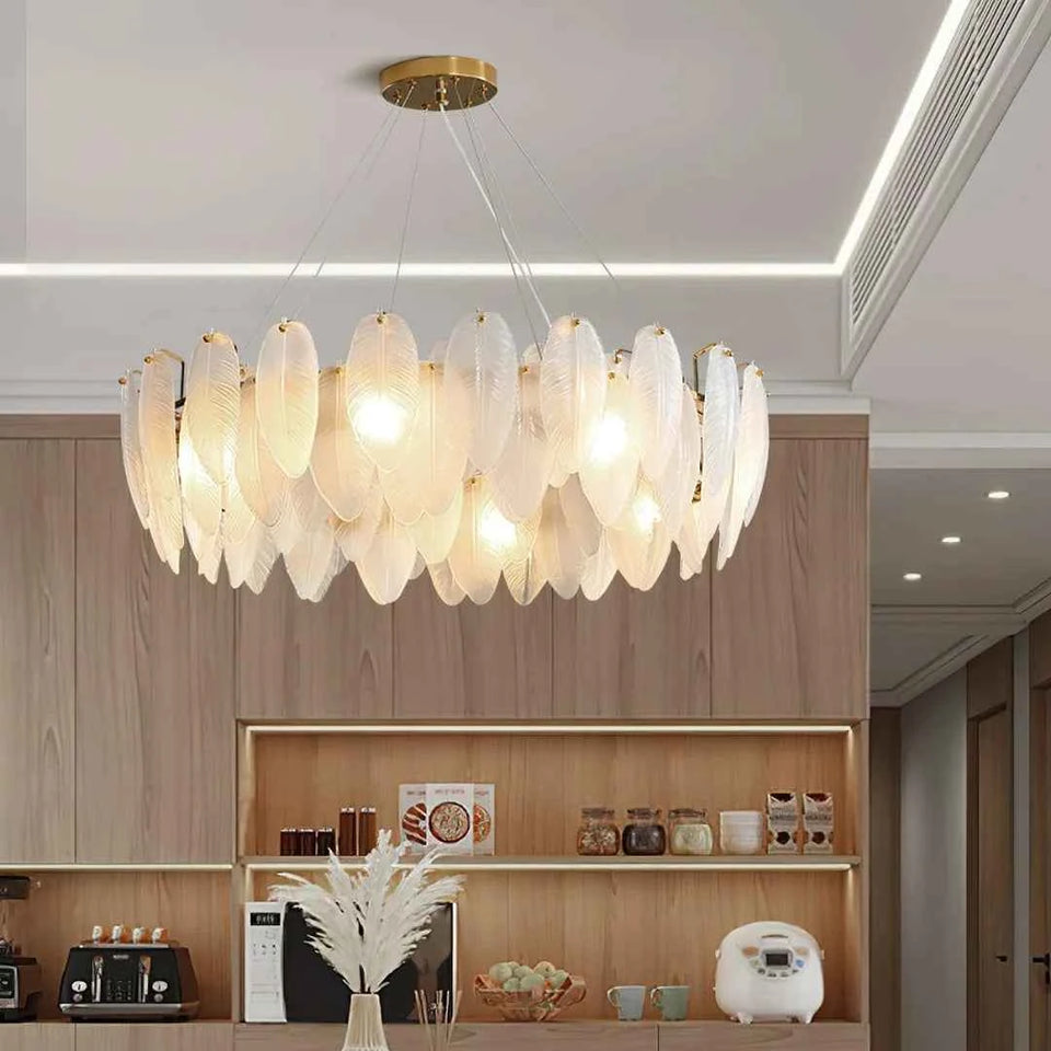 Glass Frosted Feather Chandelier
