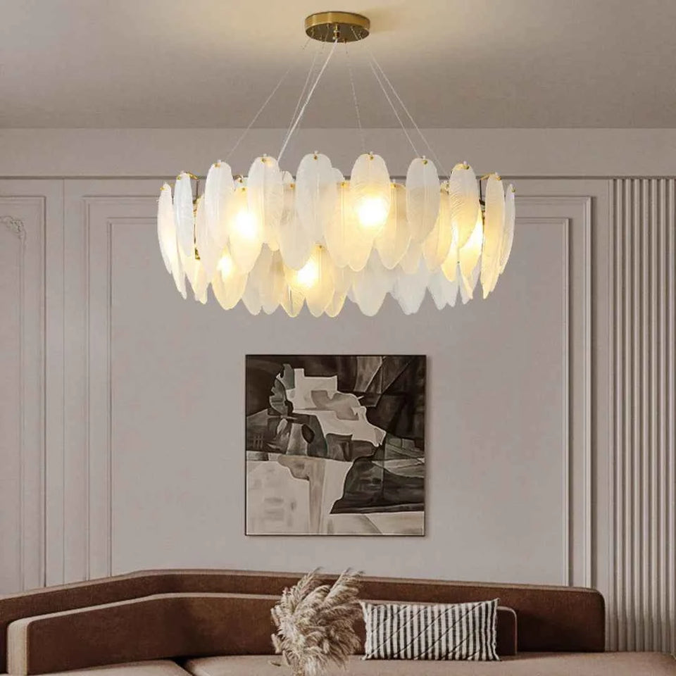 Glass Frosted Feather Chandelier