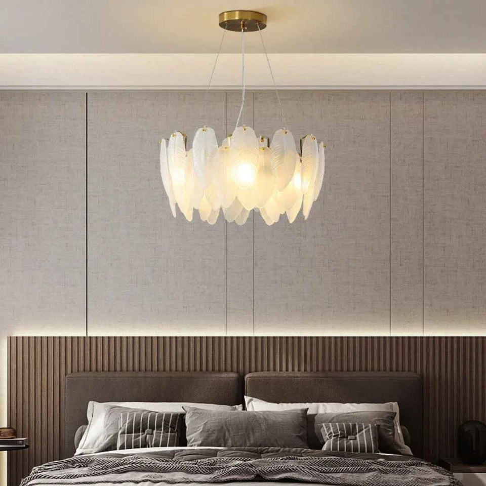 Glass Frosted Feather Chandelier