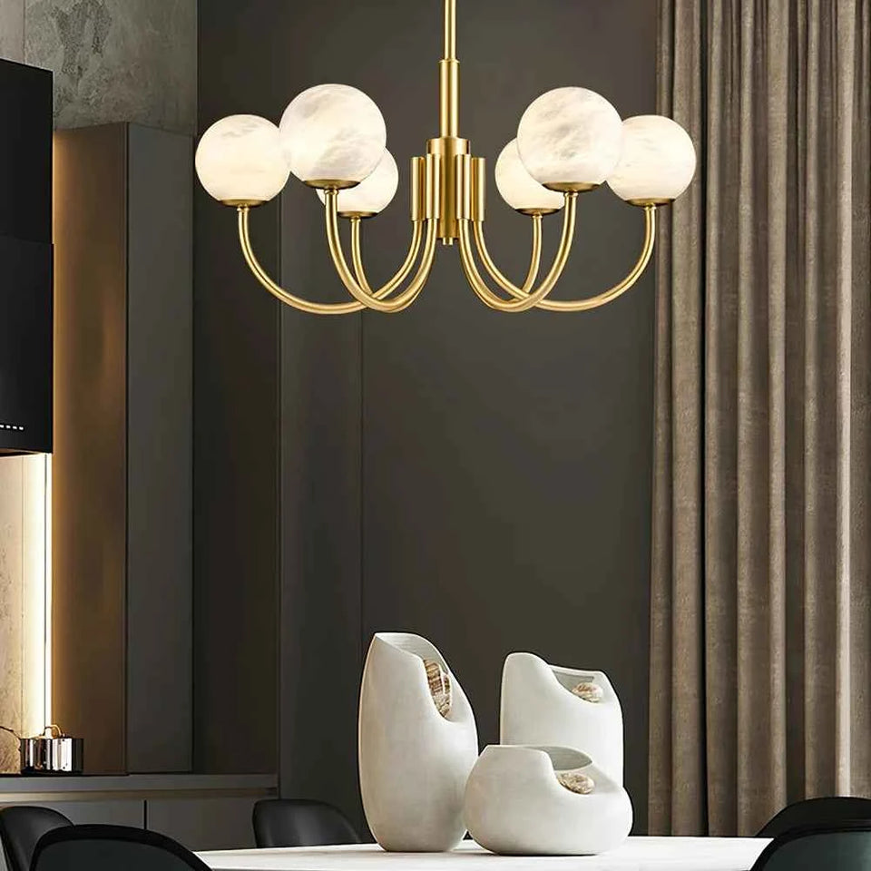 Gold Alabaster Round Chandelier