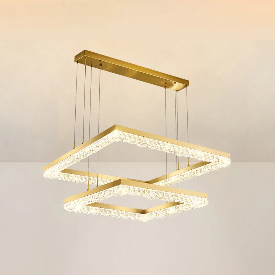Gold Square Crystal Chandelier