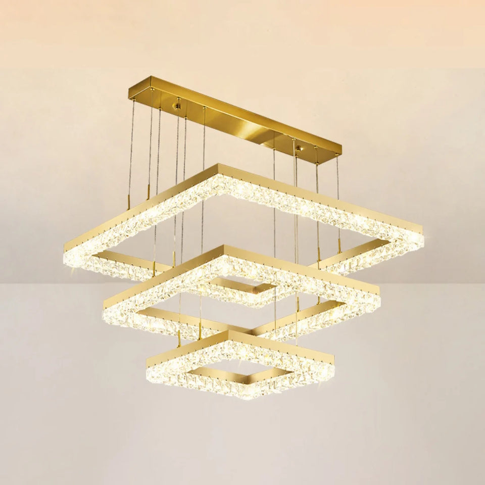 Gold Square Crystal Chandelier