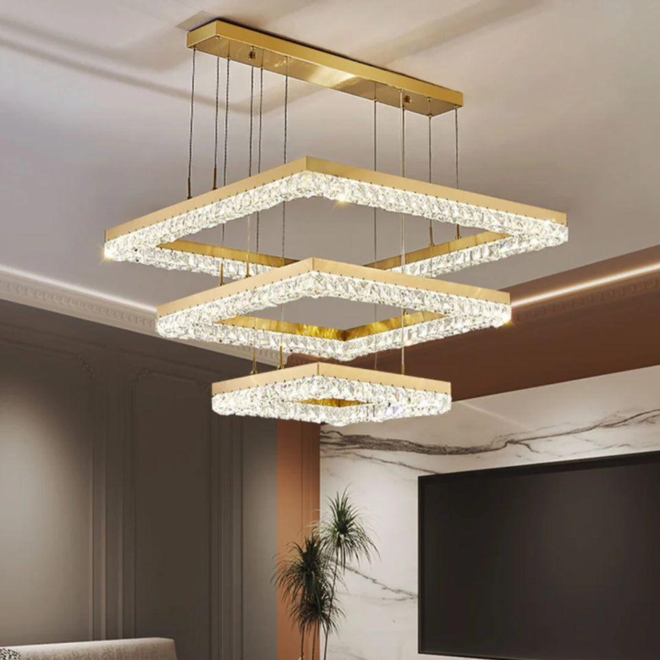 Gold Square Crystal Chandelier