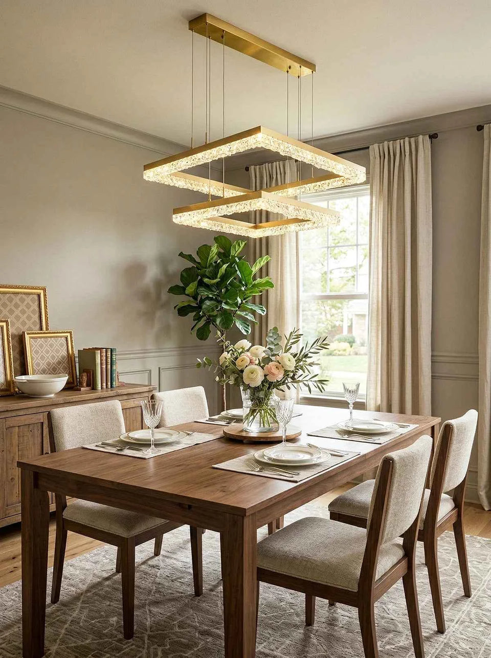 Gold Square Crystal Chandelier
