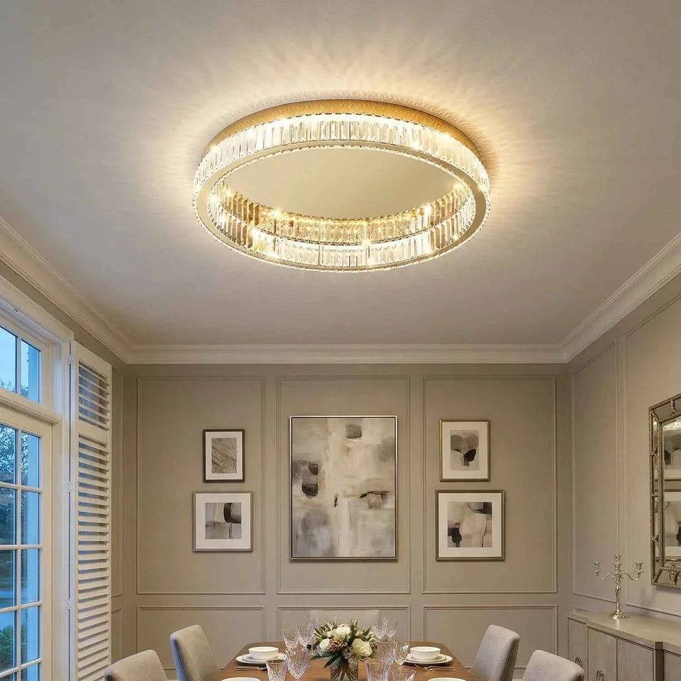 Gold Round Crystal Ceiling Light