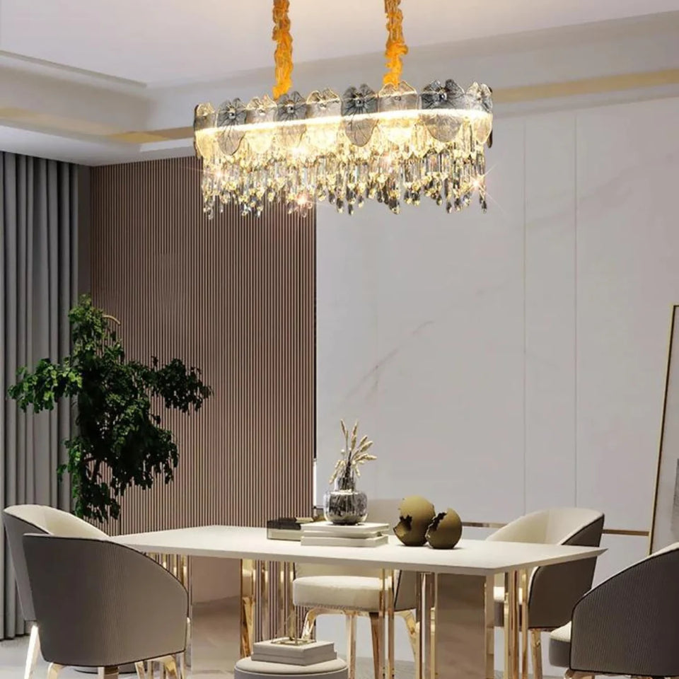 Golden Lotus Leaf Round Crystal Chandelier