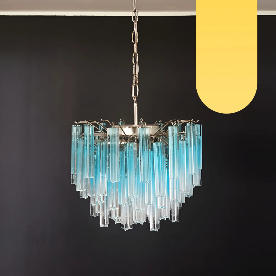 Gorgeous Murano Quadriedri Prisms Blue Chandelier