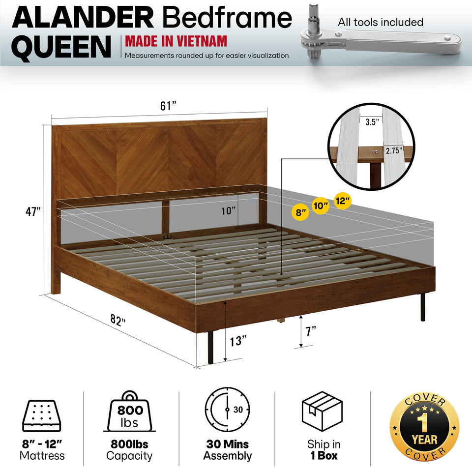 Alander Solid Wood Bed Frame
