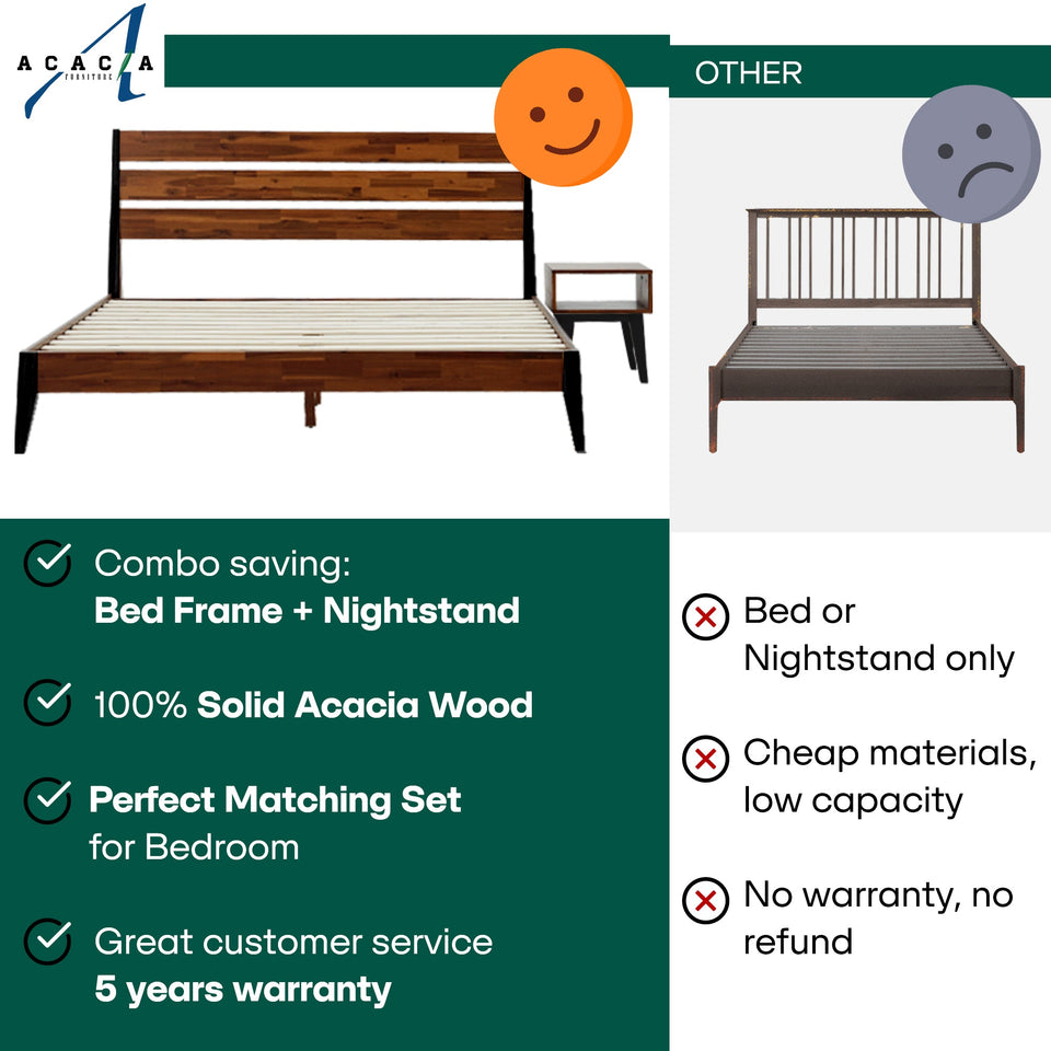 [Buy 1 Get 1] Emery Solid Wood Bed Frame & Nightstand