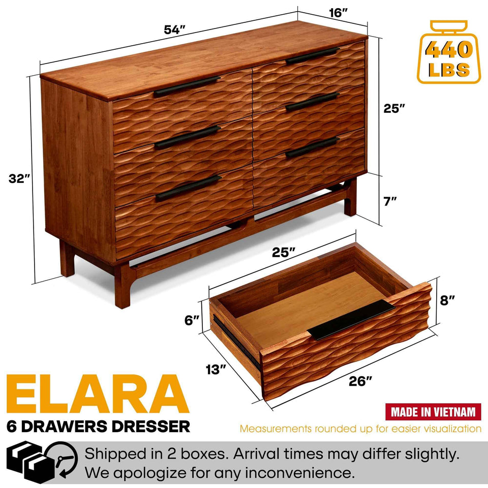 Elara Solid Wood Dresser with 6 Drawers